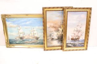 20th century English School, maritime scene, ships at war, oil on canvas, signed indistinctly