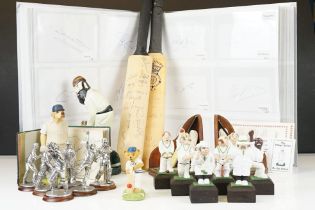 A group of mixed Cricket collectables to include signed miniature cricket bats, autographs,