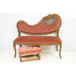 20th century continental style settee with shaped elaborately pierced back, the button back and seat