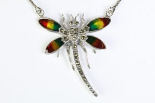 Silver and plique-a-jour dragonfly necklace