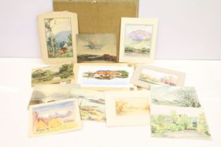 Portfolio of eighteen watercolour paintings by various artists
