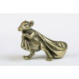 A Chinese ornamental Solid brass lucky fortune rat with character marks to bag, measures approx
