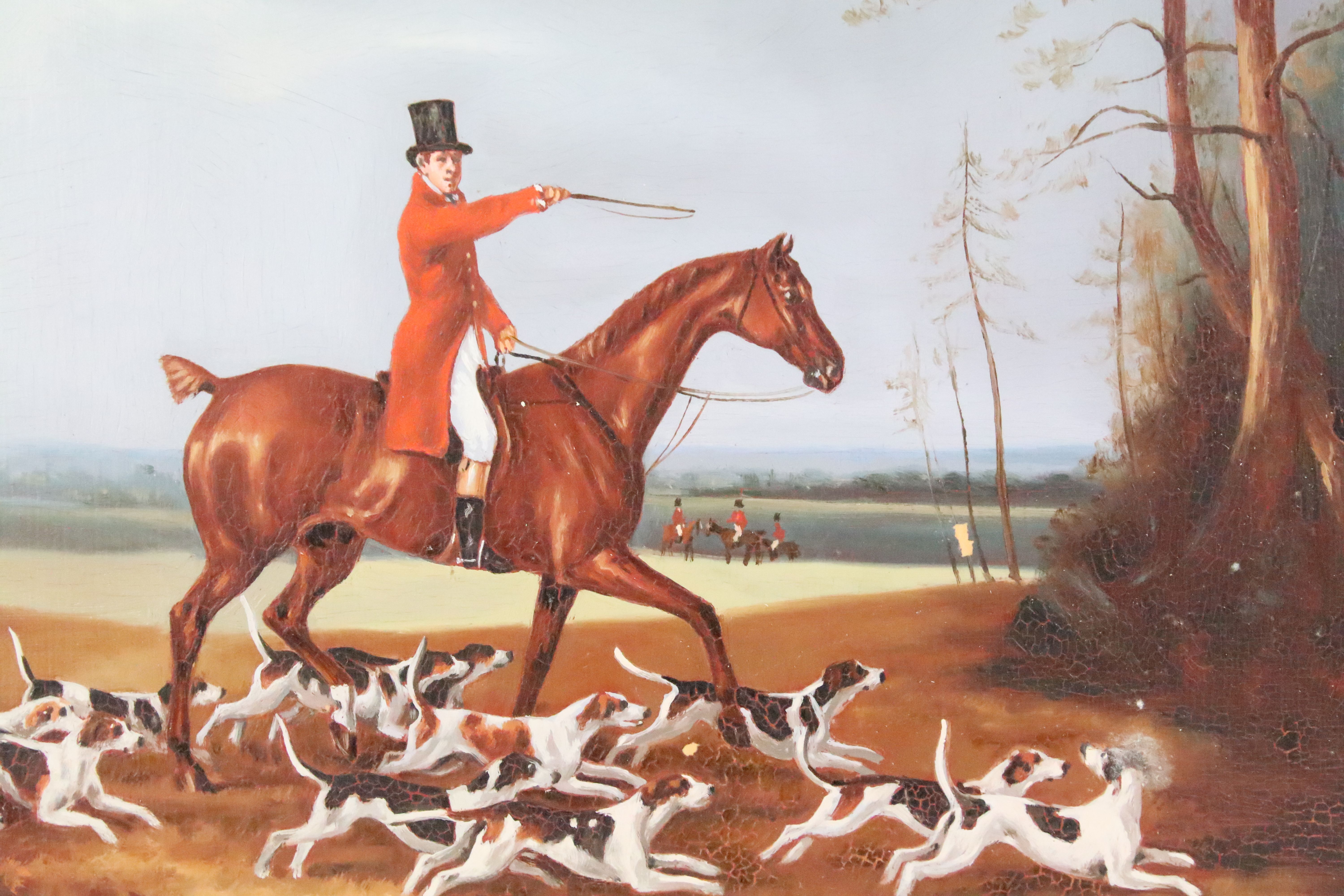 English School, hunter and hounds, oil on panel, indistinctly signed lower left,. 28.5 x 39cm, - Image 2 of 3