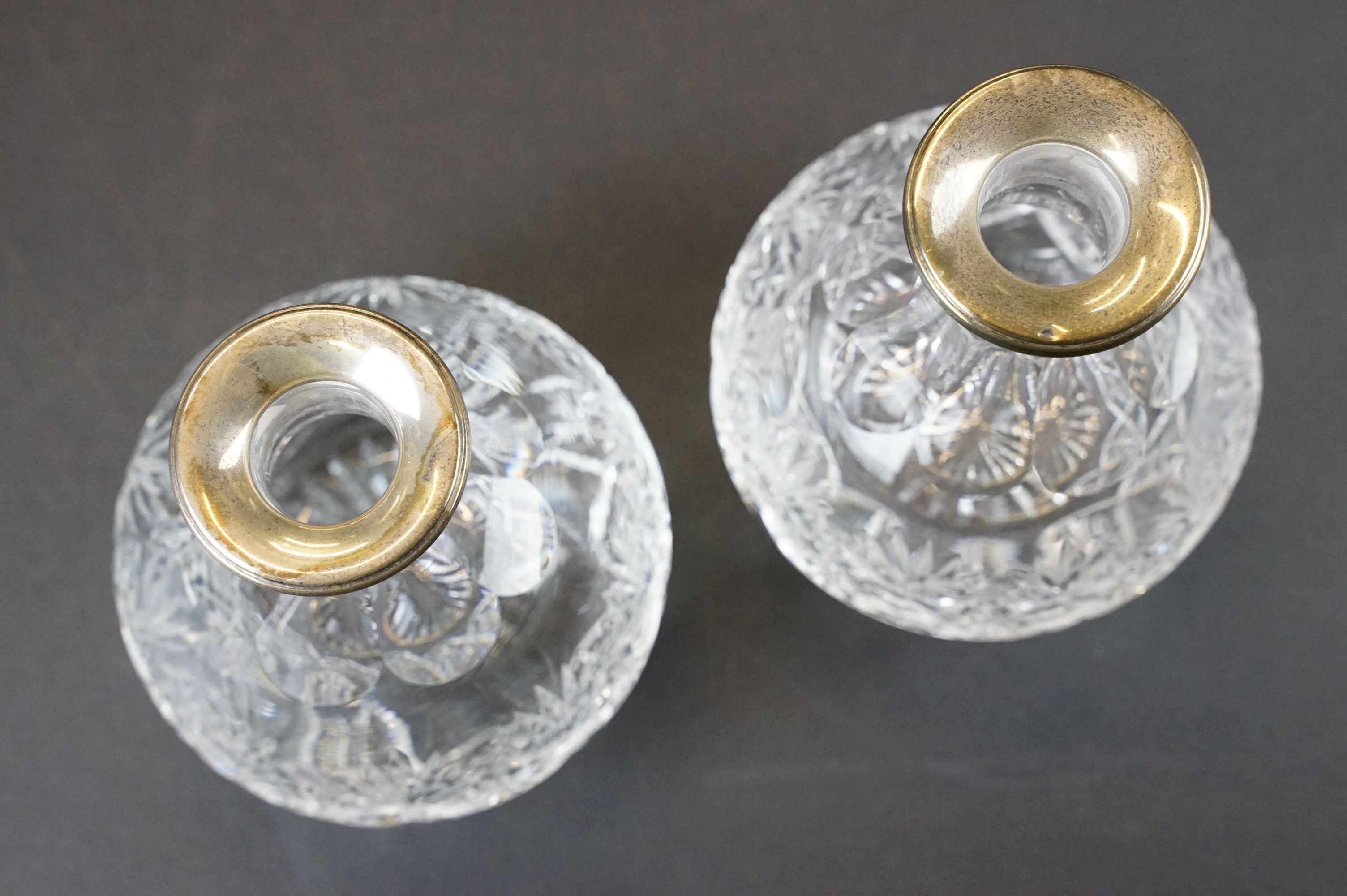 Two pairs of late 20th century cut glass decanters with silver hallmarked collars, circa 1990's ( - Image 8 of 15