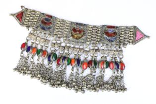 A highly decorative Indian white metal collar necklace with decorative coloured stones.