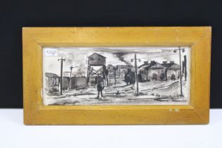 Railway Sheds, watercolour, 11.5 x 29cm, framed and glazed