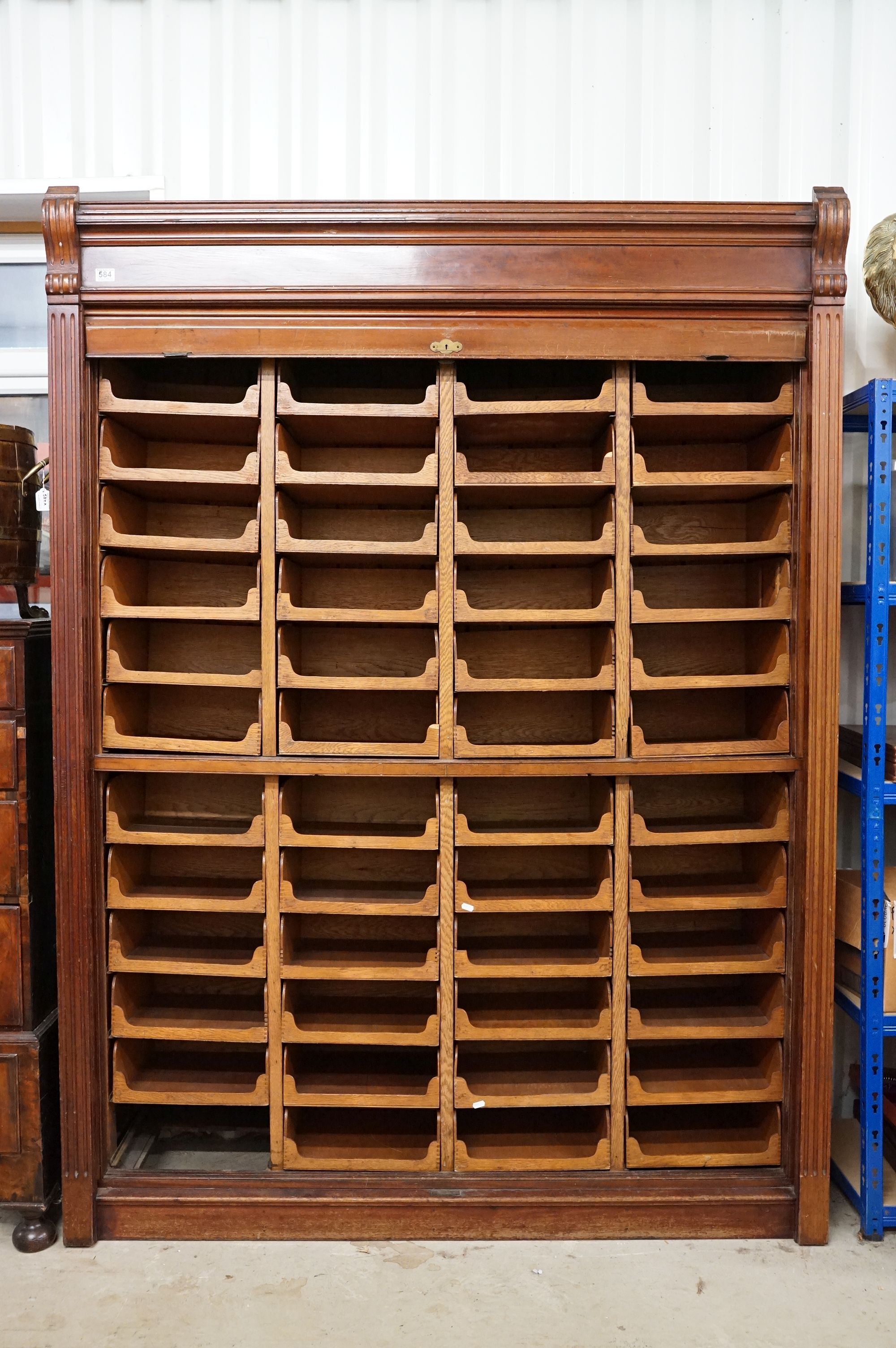 Early 20th century mahogany haberdashery cabinet, with an internal arrangement of forty seven oak
