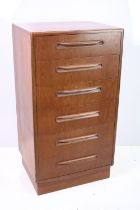 Mid century GPlan teak chest of six drawers, with GPlan label within top drawer, 103cm high x 55.5cm