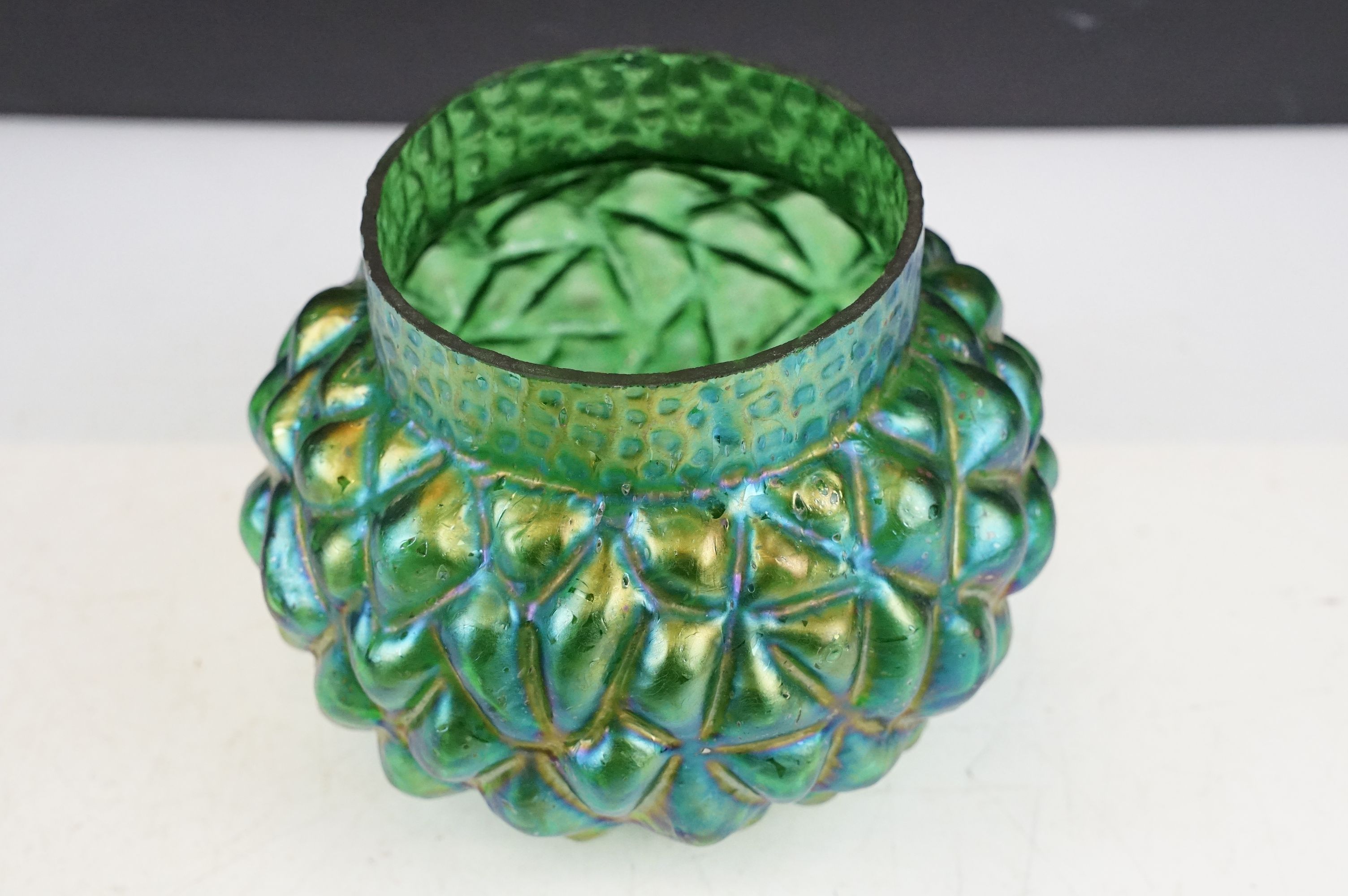 Two early 20th century Kralik iridescent glass rose bowls to include a green glass textured - Image 11 of 14