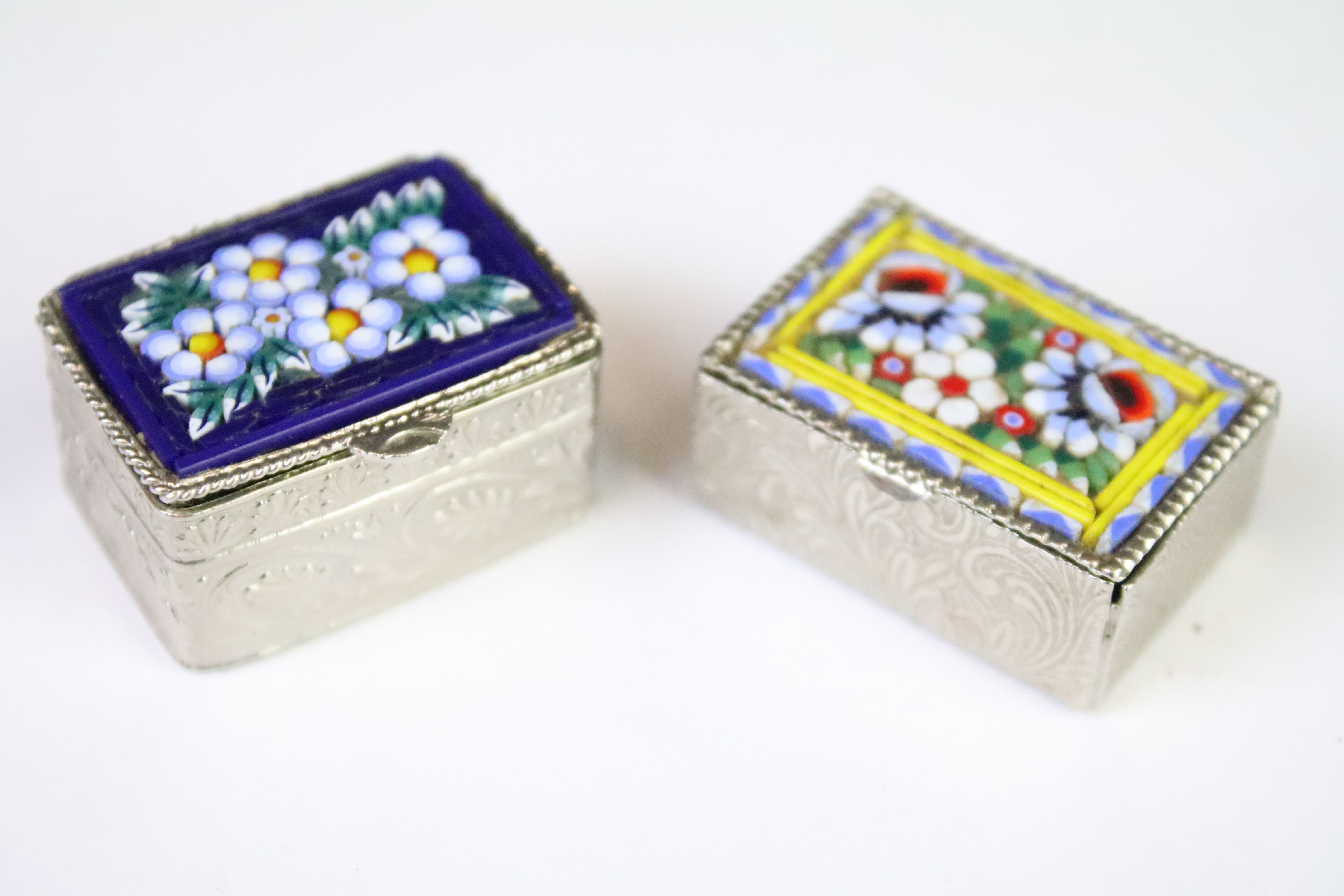 A collection of four vintage micro mosaic pill boxes to include three marked Italy. - Image 4 of 7