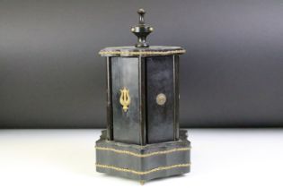 19th Century Victorian cigar dispenser constructed from ebonised wood of hexagonal form with six