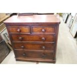 Victorian mahogany chest of two short and three long drawers on bun feet, 104.5 high x 49.5 wide x