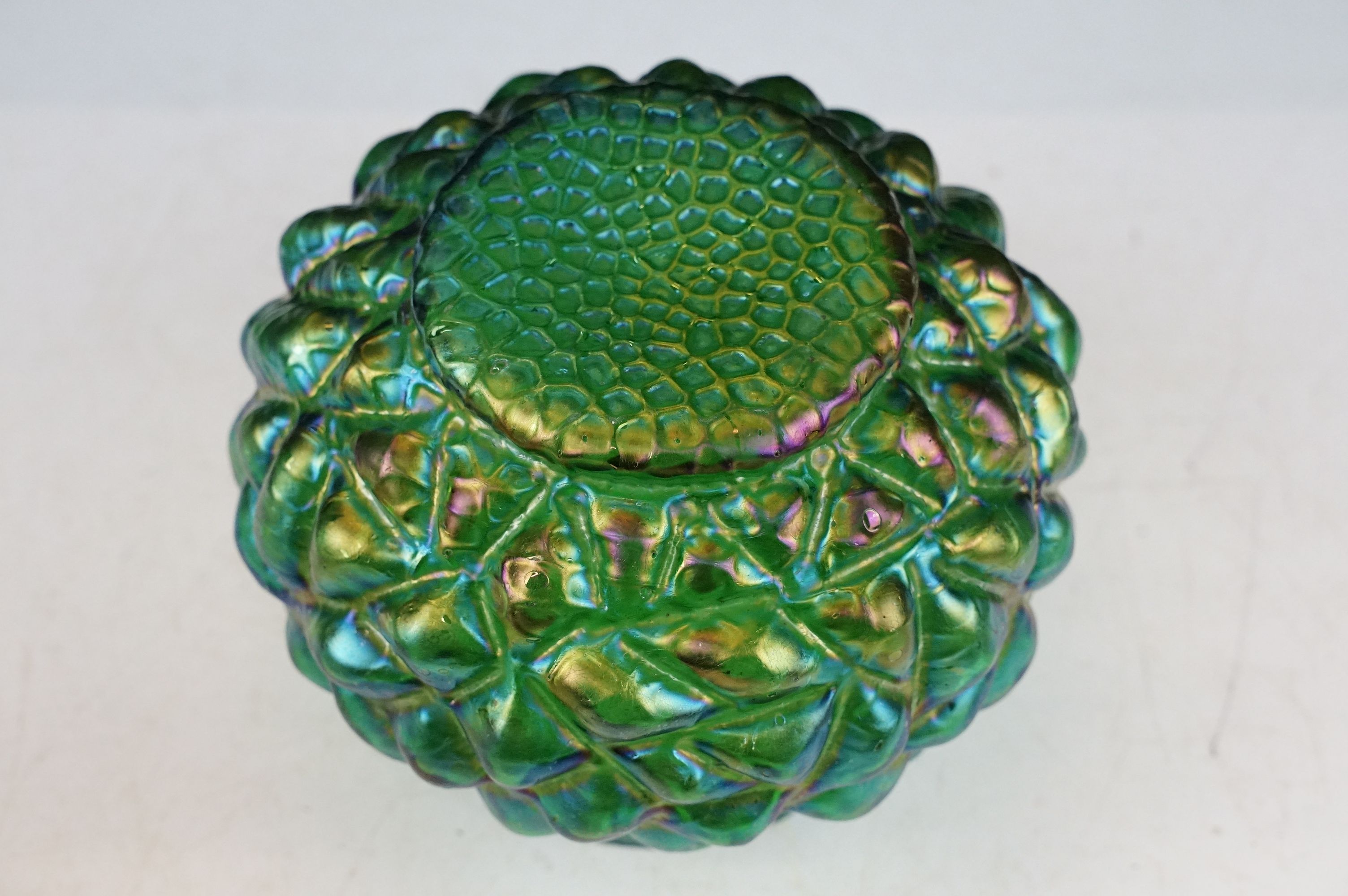 Two early 20th century Kralik iridescent glass rose bowls to include a green glass textured - Image 14 of 14