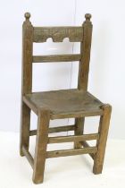 Southern Irish primitive chair with original leather seat, 89cm high x 42cm wide x 35cm deep