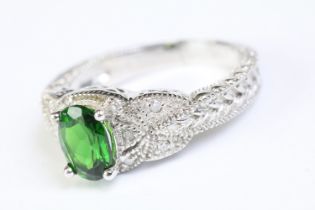 10ct white gold, tourmaline and diamond ring