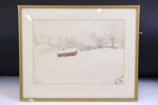 Muriel Durant (French 1868-1930) Swiss Alps snowy scene, near Brandegg, Grindelwald, watercolour,