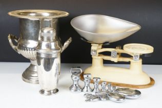 A small group of mixed collectables to include kitchen scales, cocktail shaker, champagne bucket...