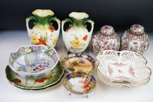 Collection of assorted ceramics to include a pair of Victorian B&K Ltd poppy design vases and