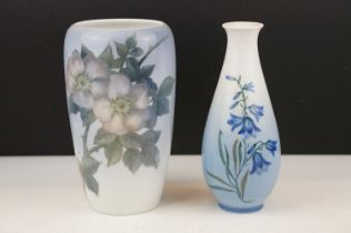 Two Royal Copenhagen porcelain vases to include a vase of tapering form decorated with Dog Roses (