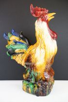 Large Majolica ceramic figure of a cockerel, with polychrome decoration, stands approx 46cm high