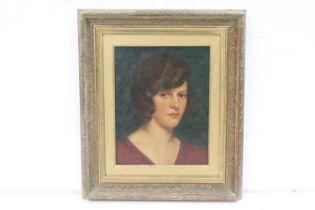 Fine gilt framed oil portrait of a young lady, indistinctly signed verso, 33.5 x 26cm