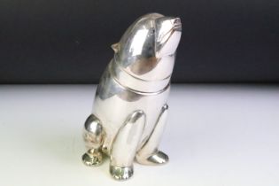 Large silver plated polar bear cocktail shaker, approx 26cm tall