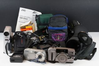 A small quantity of photographic equipment to include cameras and video cameras
