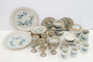 Alan Pett Harefield pottery tea ware, dinnerware & ceramics with blue butterfly or leaf