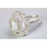 Silver, CZ and opal panelled Art Deco style dress ring