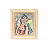 Cubist oil painting portrait of a seated woman, 39 x 33cm, framed and glazed