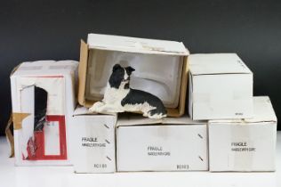 Six Danbury Mint Border Collie figurines in original boxes with certificates of authenticity. The