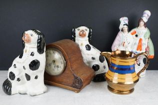 Pair of 19th century Staffordshire pottery mantel dogs (25cm high), together with a Staffordshire