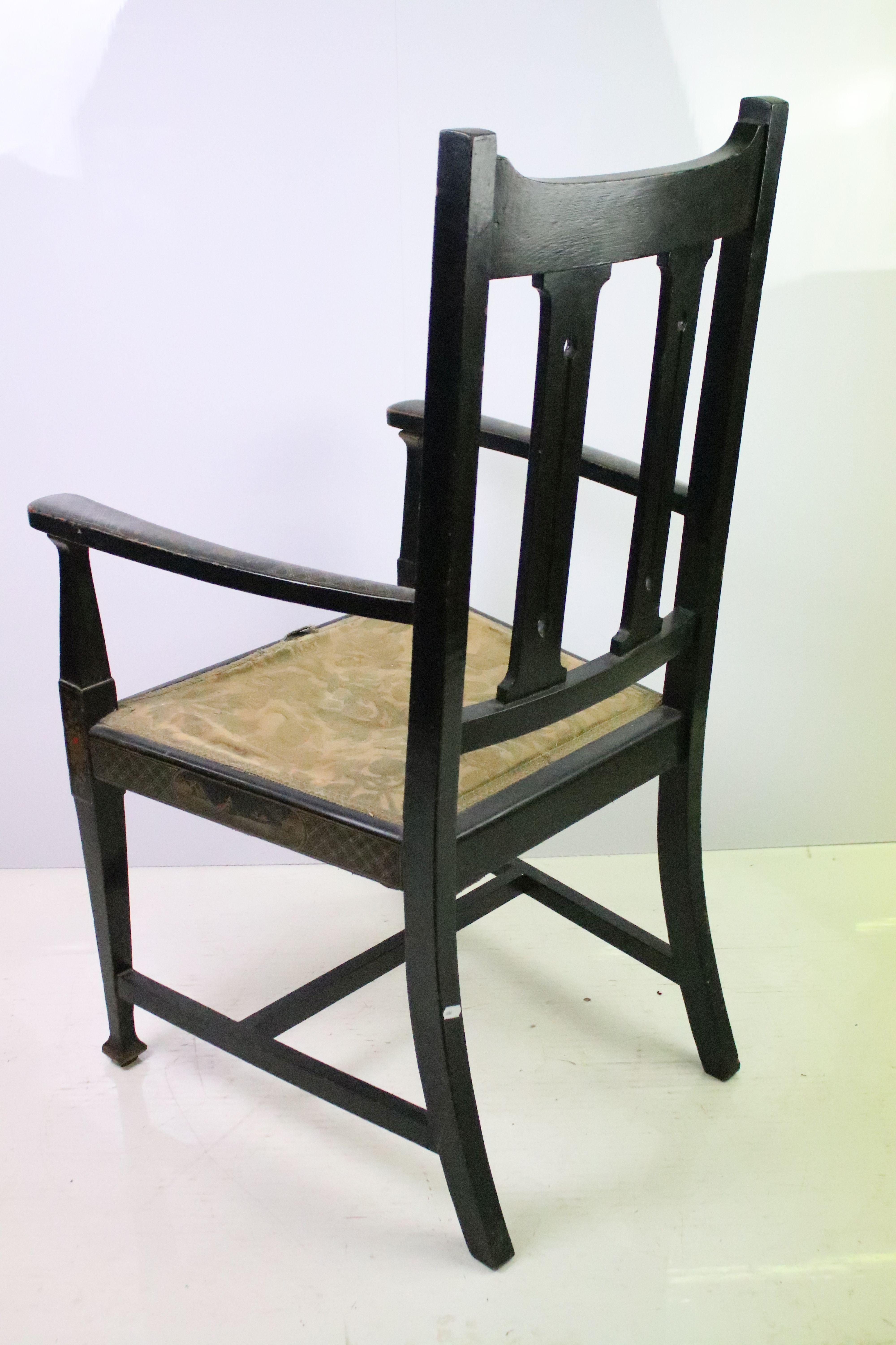 19th century Oriental japanned chair, decorated with painted panels, 111.5cm high x 60cm wide x 59cm - Image 4 of 5