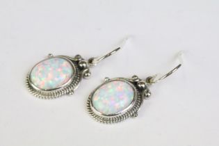 Pair of silver and opal drop earrings