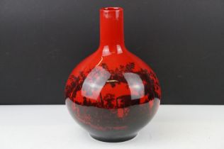 Royal Doulton Flambe Woodcut vase of bottle form, no. 1618, approx 24cm tall