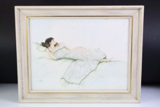 Study of a reclining lady, watercolour, indistinctly signed lower left and dated '62, 29 x 39.5cm,