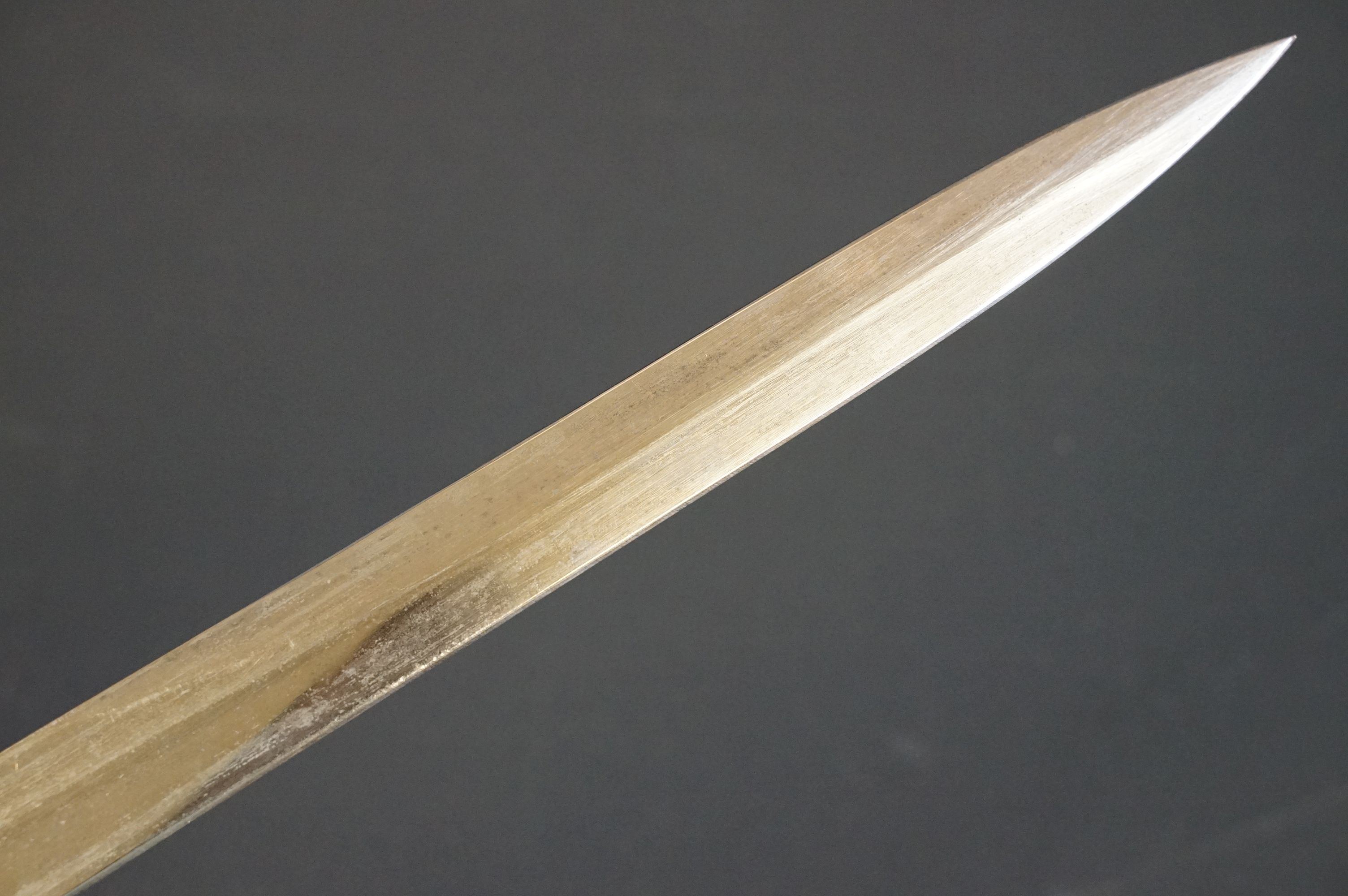 A British bayonet with good clear markings to the blade complete with scabbard and white leather - Image 9 of 16