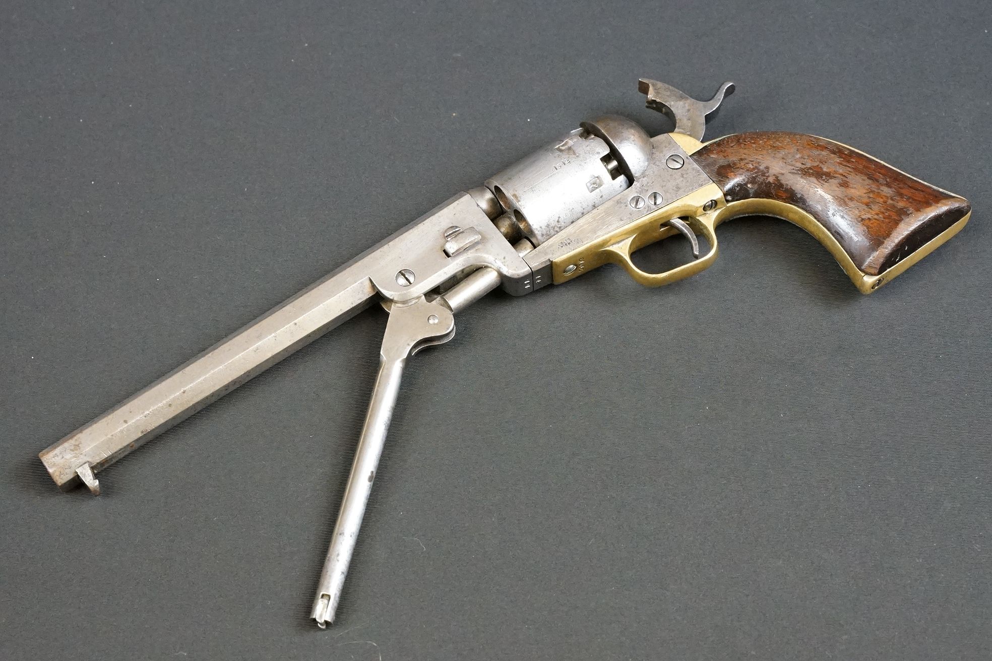 An antique Colt Navy revolver, 7-1/2″ octagonal barrel, case-hardened frame, loading lever, plunger, - Image 9 of 16