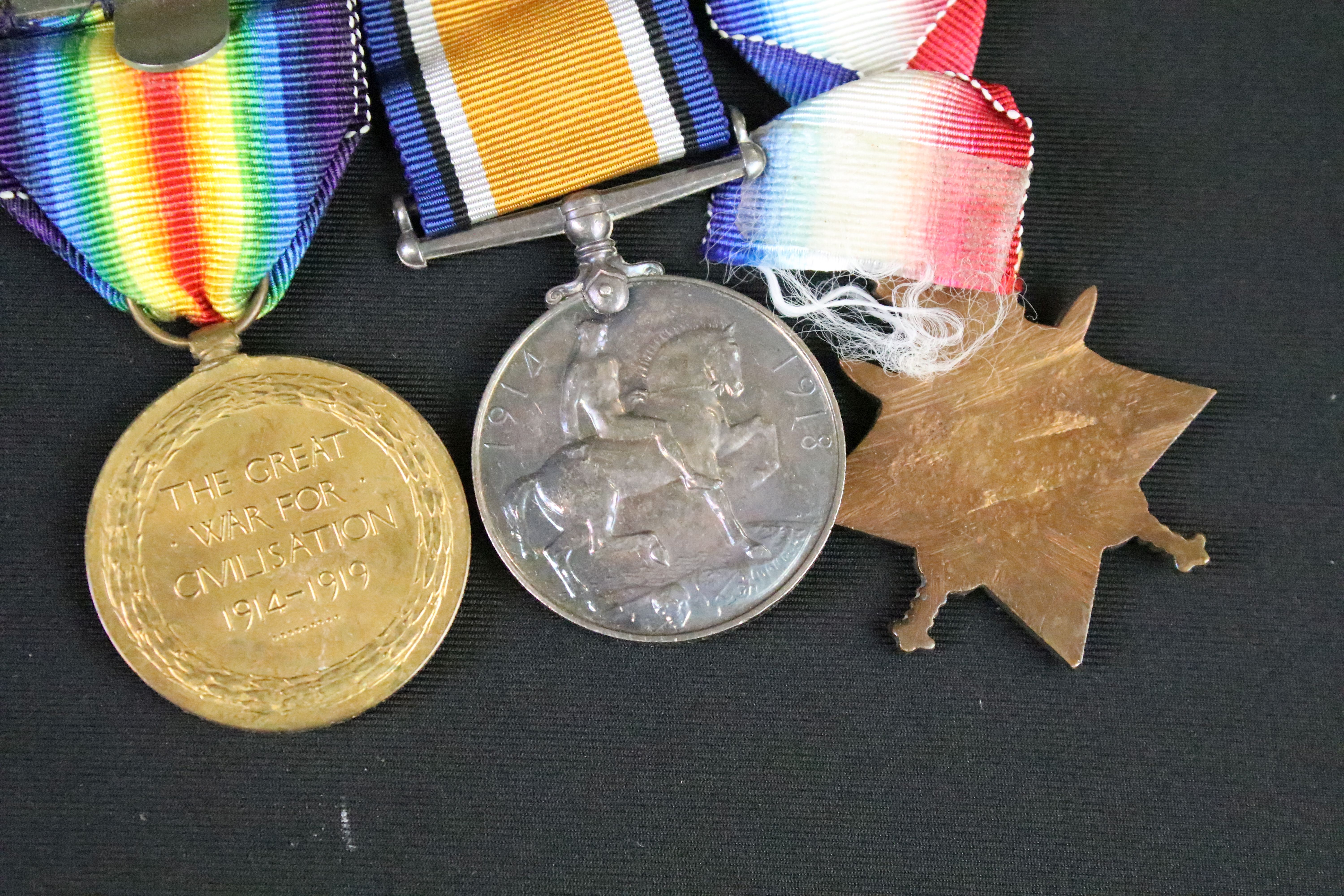 First World War full size British Service medal trio to include 1914-1915 star, war medal and - Image 3 of 5