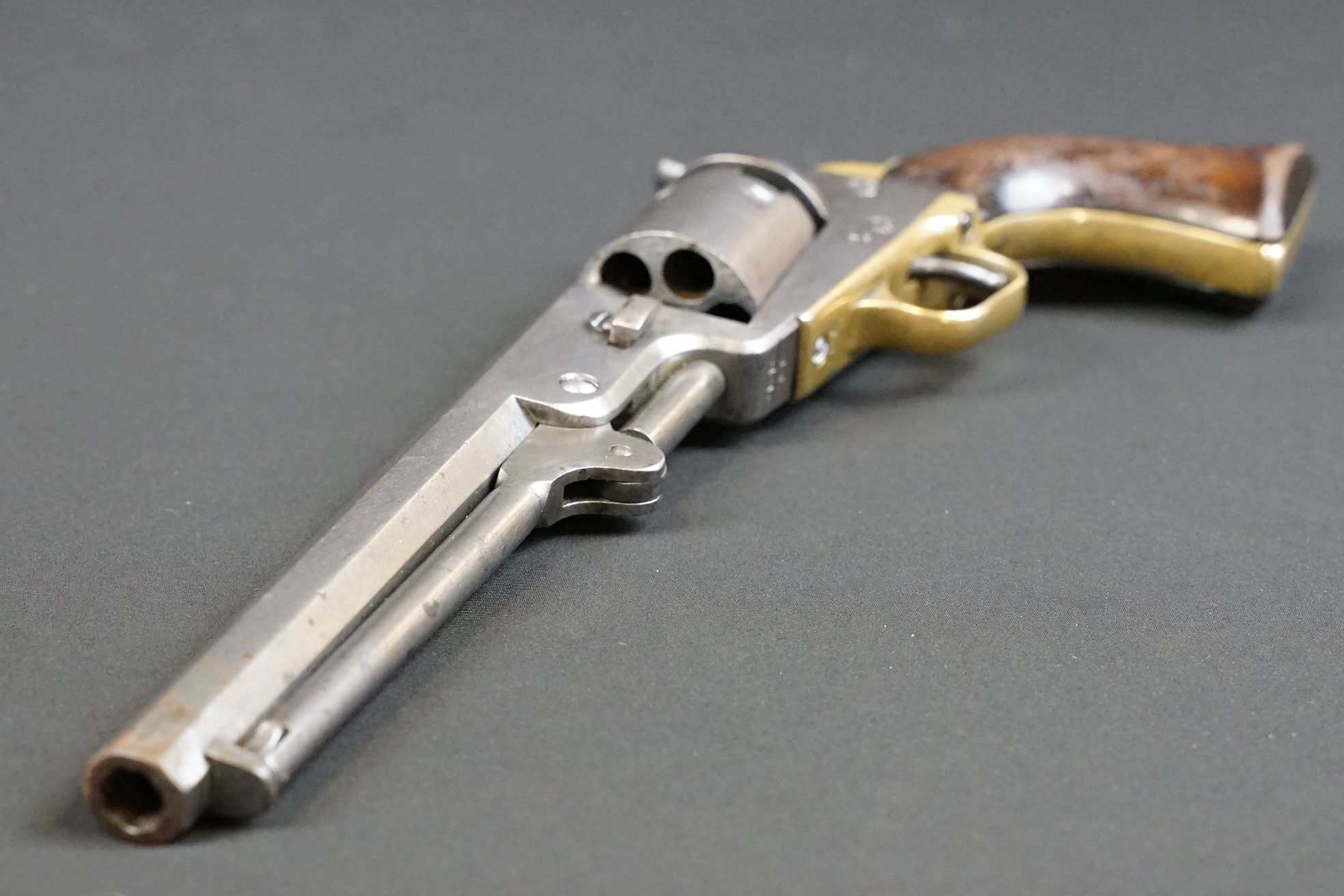 An antique Colt Navy revolver, 7-1/2″ octagonal barrel, case-hardened frame, loading lever, plunger, - Image 8 of 16