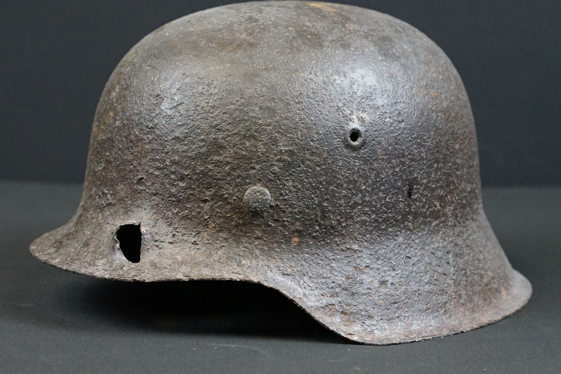 A World War One German stahlhelm steel helmet in relic condition.