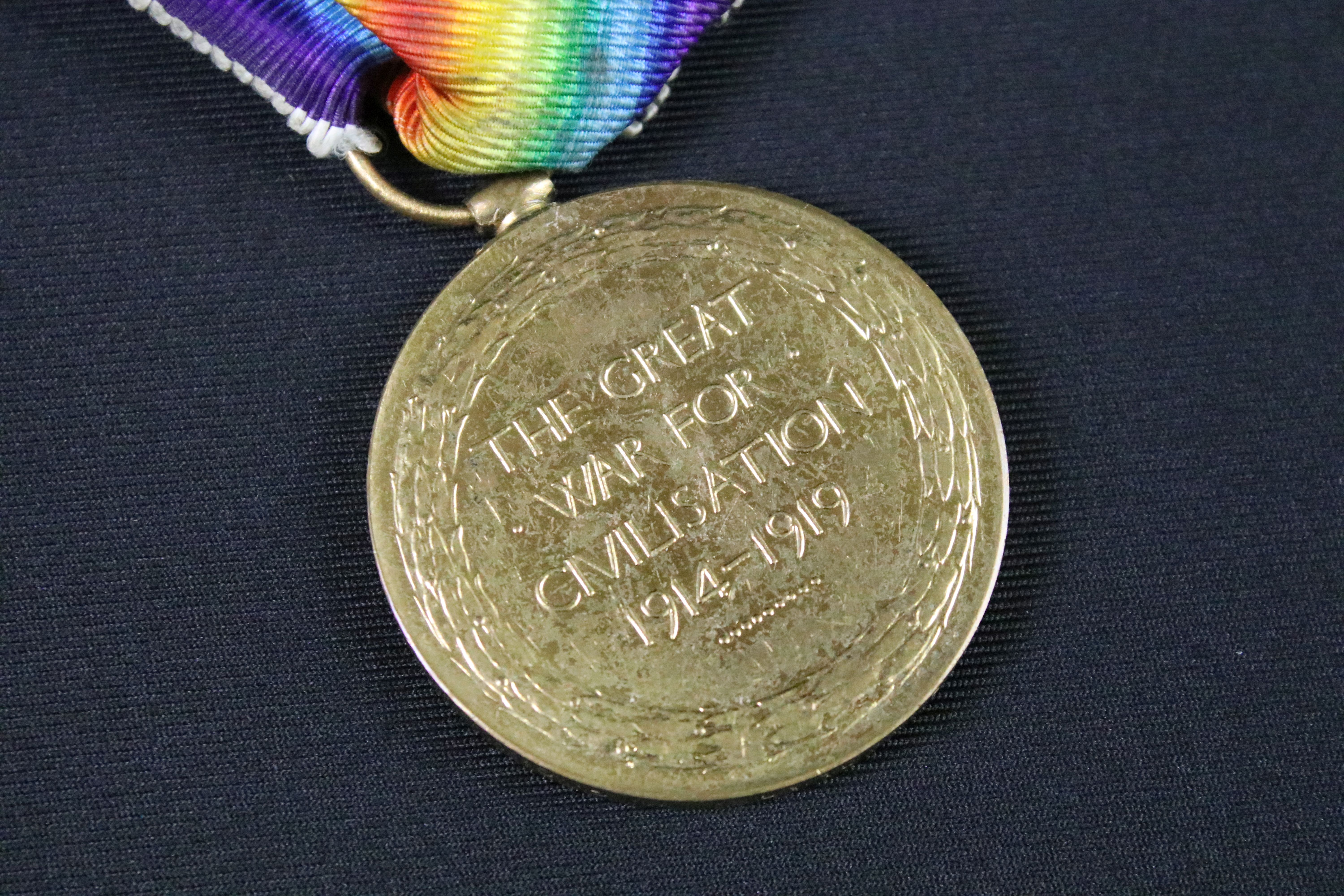 A British full size World War One medal group of three to include the Victory Medal, the 1914-1918 - Image 4 of 11