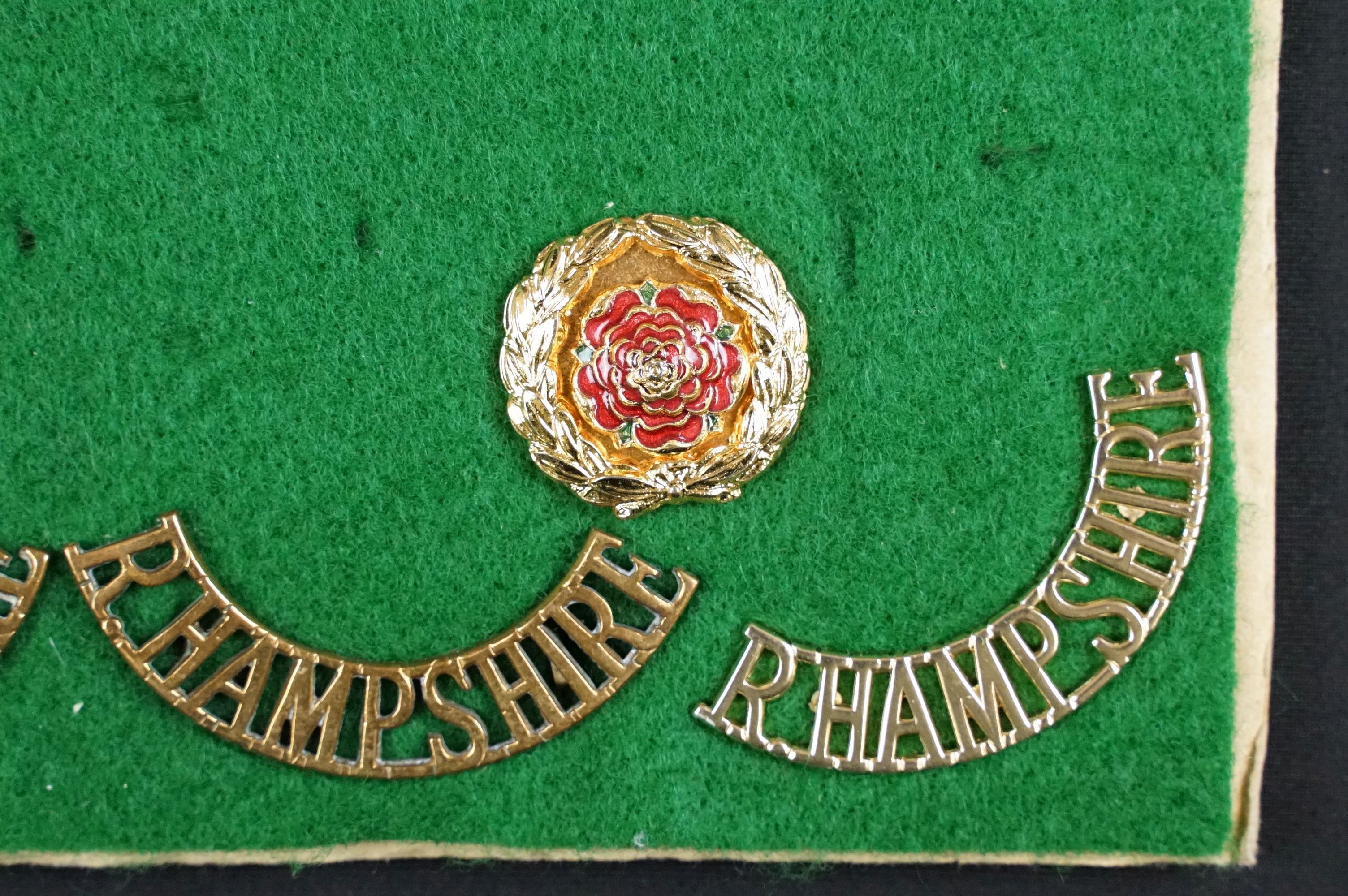 A collection of British The Hampshire Regiment cap badges, collar badges and shoulder titles to - Image 9 of 9