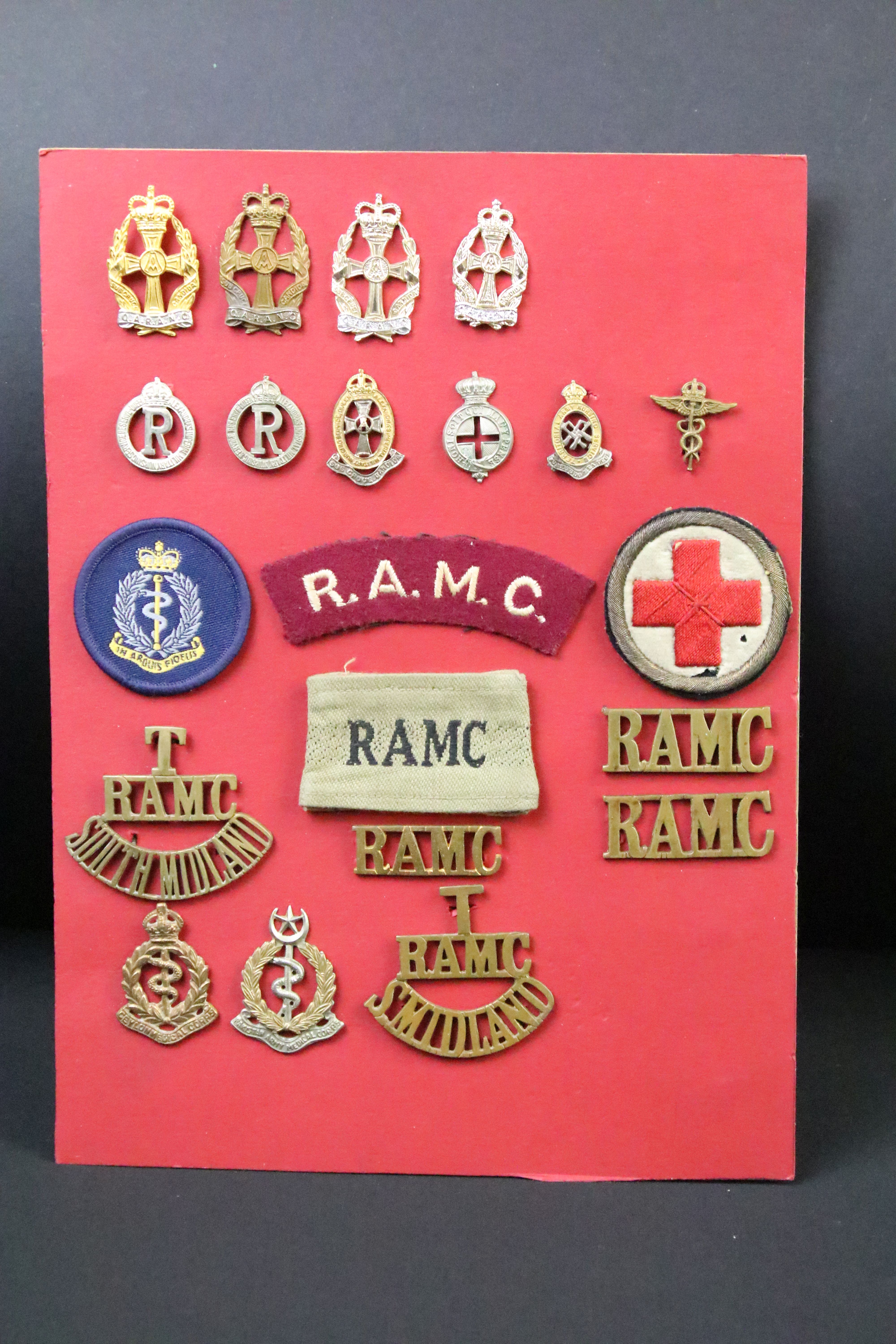 A collection of Kings and Queens crown British and Commonwealth Royal Army Medical Corps cap and - Image 2 of 9