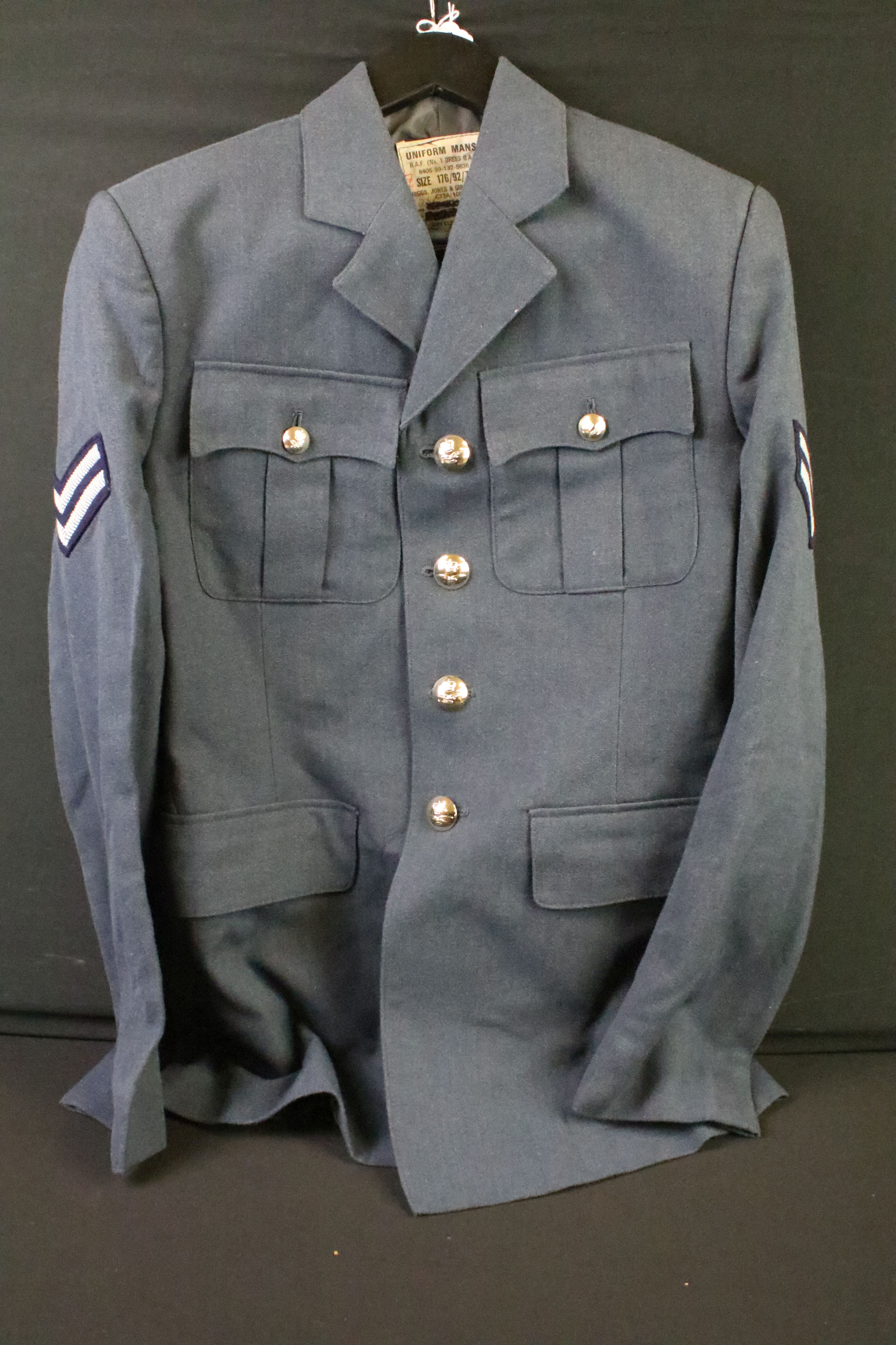 A selection of British Royal Air Force / RAF uniform to include two jackets and an overcoat. - Image 2 of 11