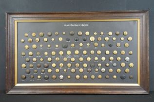 A framed collection of Naval, Maritime and Marine buttons to include QVC and Kings crown examples.