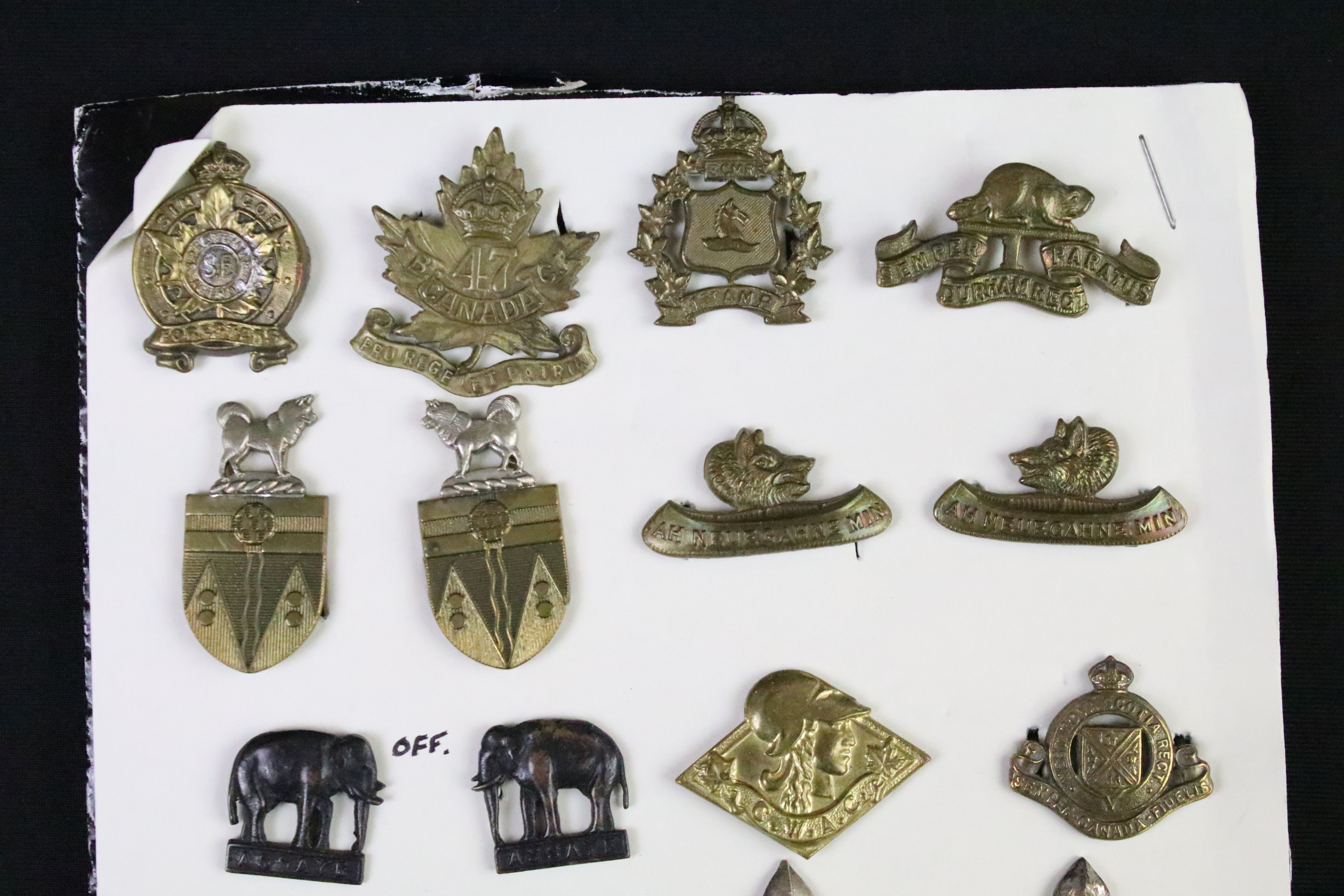 A collection of Canadian military collar badges to include World War Two King Crown issues, brass, - Image 7 of 8