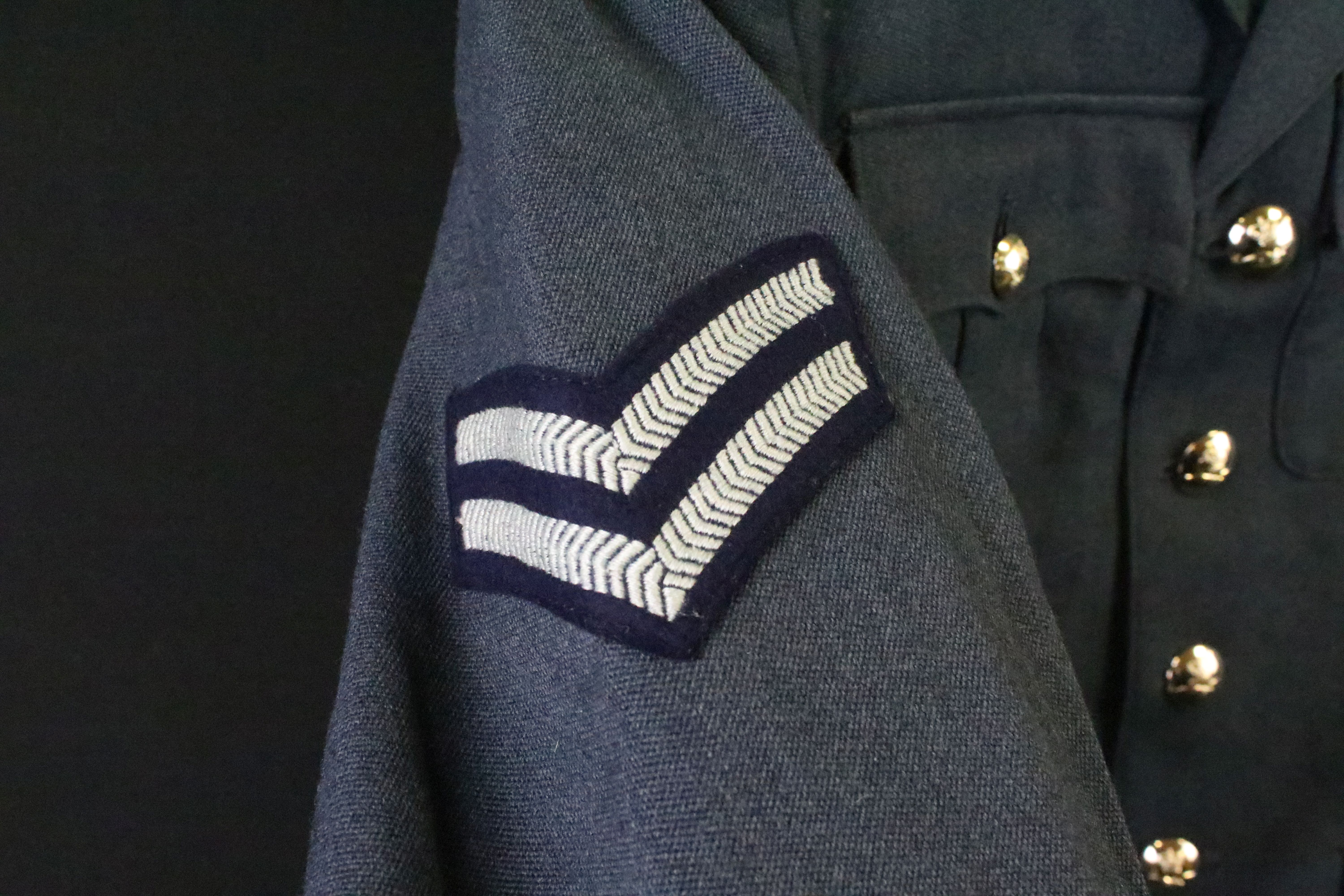 A selection of British Royal Air Force / RAF uniform to include two jackets and an overcoat. - Image 3 of 11