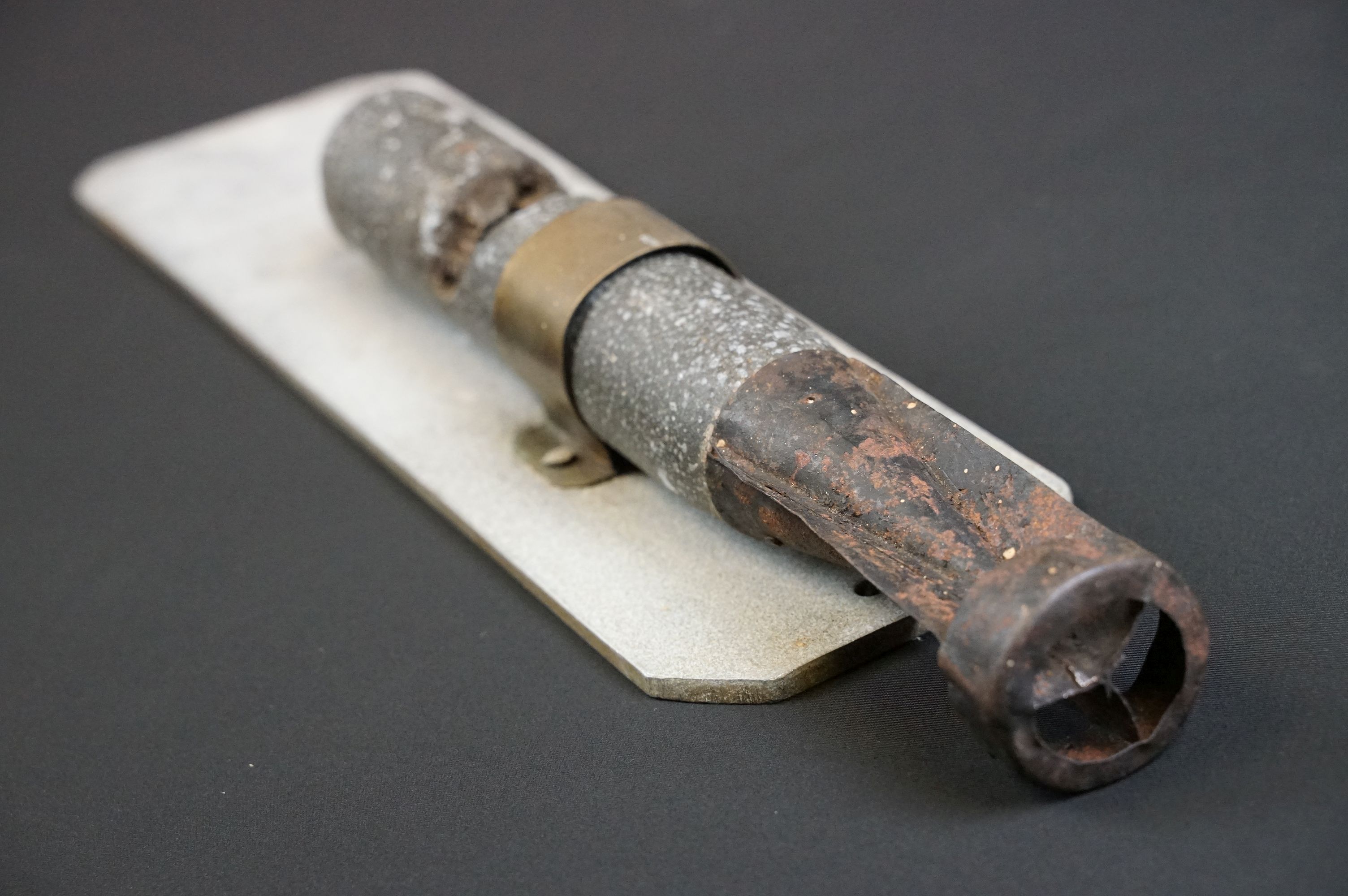 A World War Two German spent Incendiary bomb mounted to hand made aluminium plaque, purportedly - Image 5 of 6