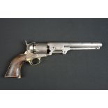 An antique Colt Navy revolver, 7-1/2″ octagonal barrel, case-hardened frame, loading lever, plunger,